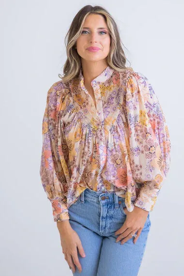 Floral Boho Pleated Top sold by Belletique