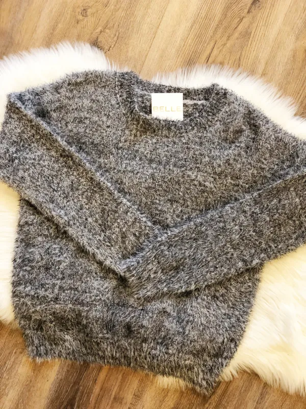 Fuzzy Knit Sweater | Gray sold by Belletique