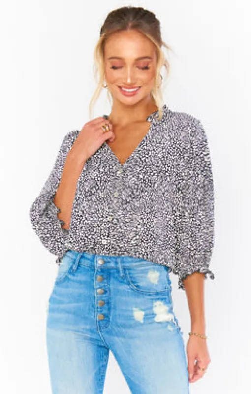 Lady Blouse | Black Petite Cheetah sold by Belletique