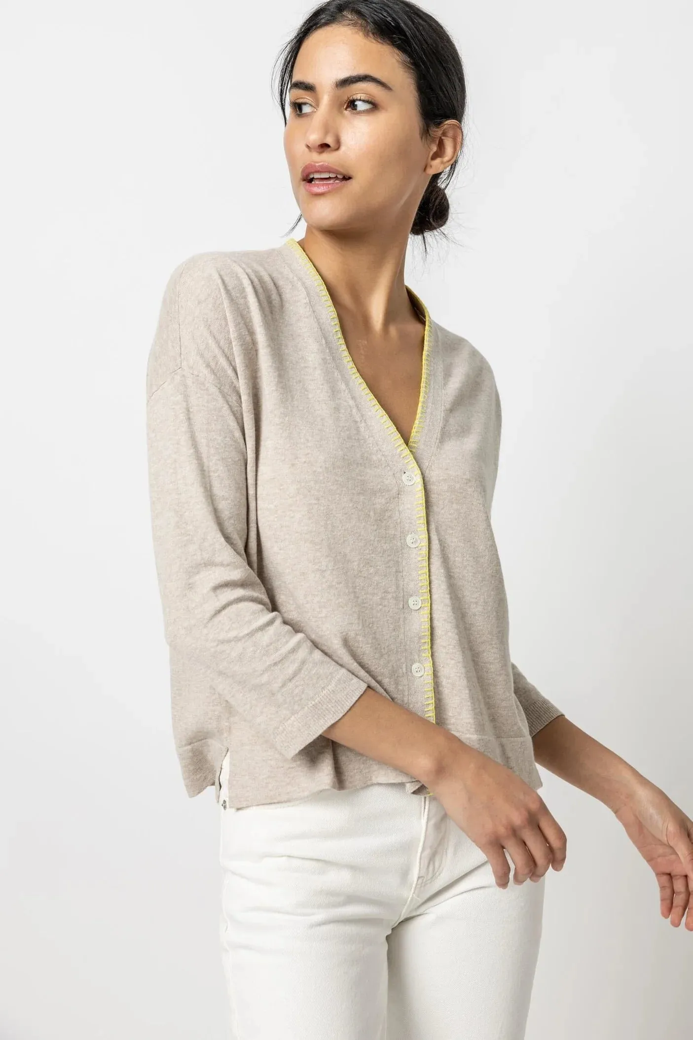 Blanket Stitch Cardigan | Wheat sold by Belletique
