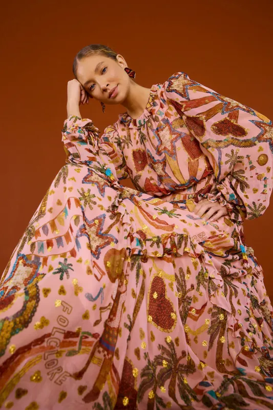 Pink Folk Party Maxi Dress sold by Belletique