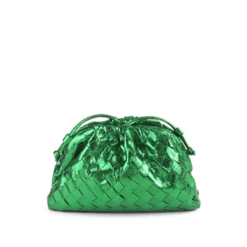 Woven Cloud Clutch | Metallic Green sold by Belletique