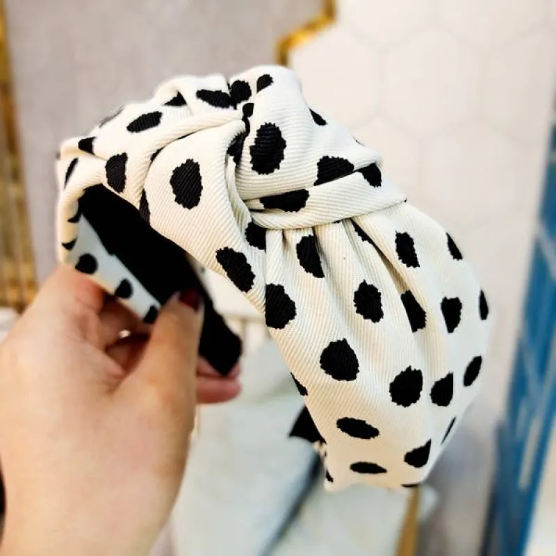 White & Black Polka Dot Cotton Twill Headband sold by Belletique
