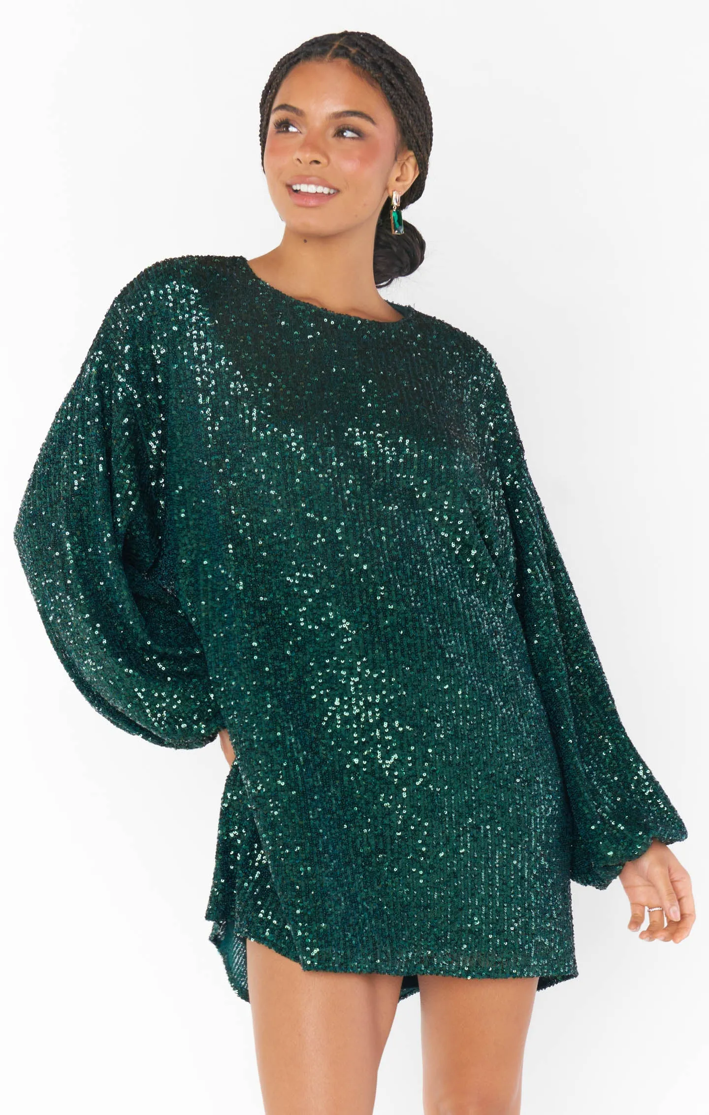 Sure Thing Mini Dress | Emerald Sequins sold by Belletique product image thumbnail 3