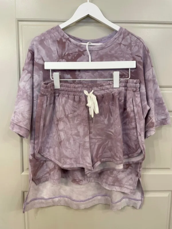 French Terry Top + Shorts Set | Tie Dye Lavender sold by Belletique