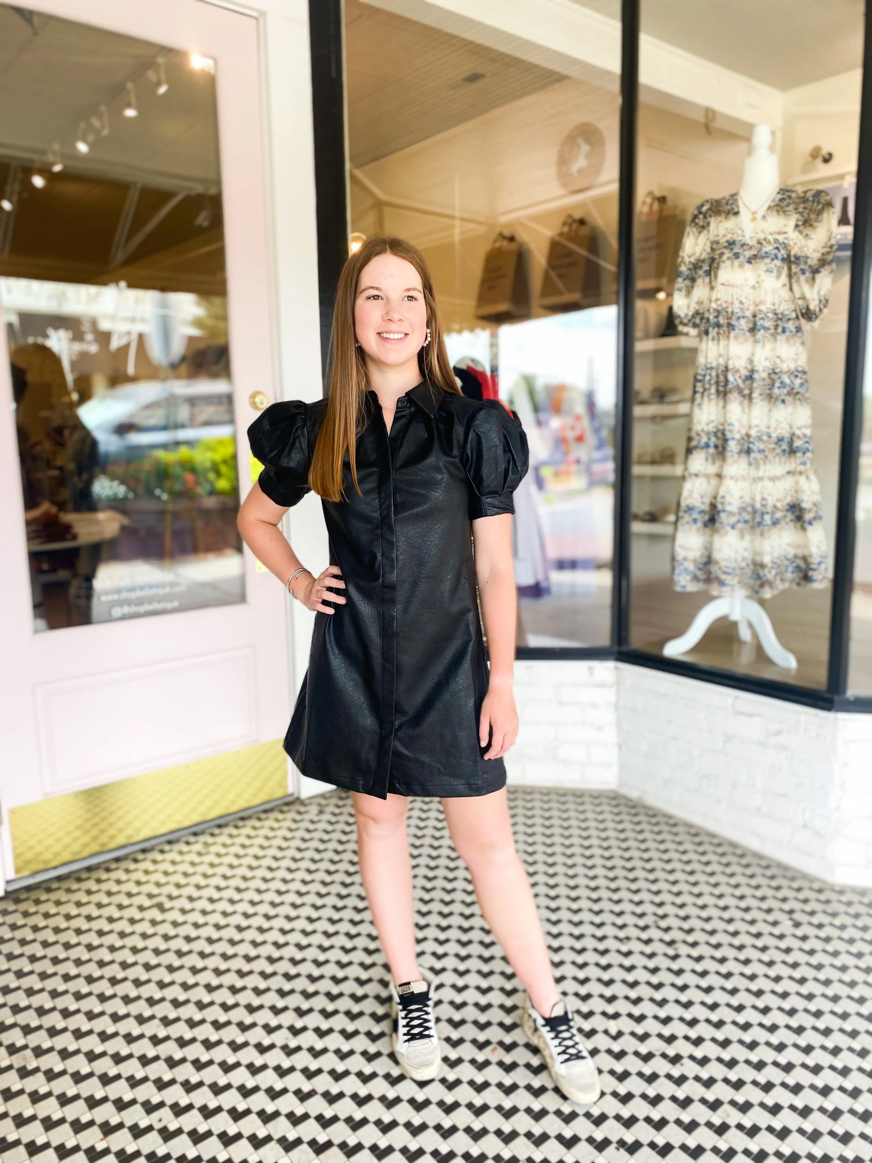 Vegan Leather Mini Dress | Black sold by Belletique