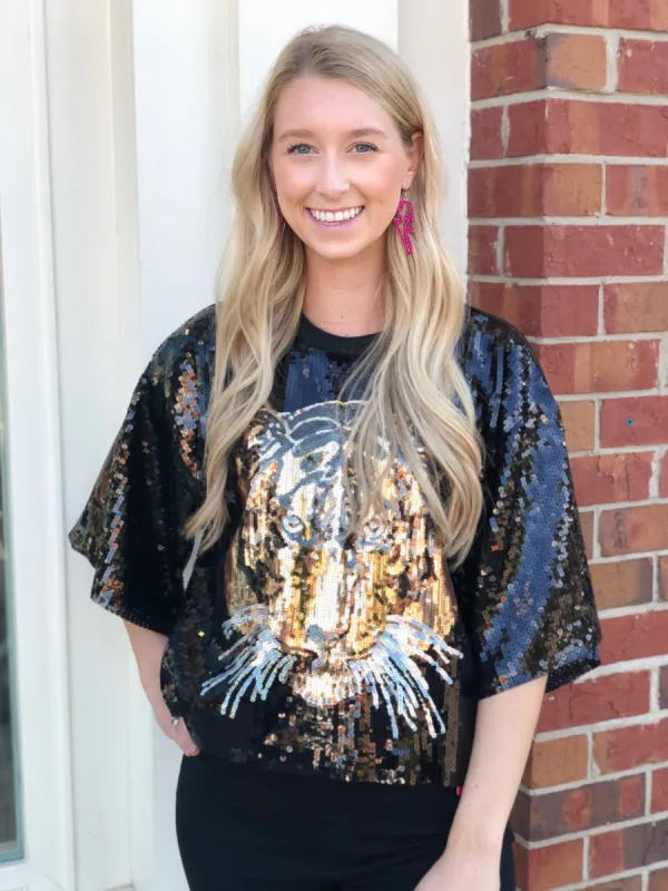 Sequin Tiger Top | Black sold by Belletique