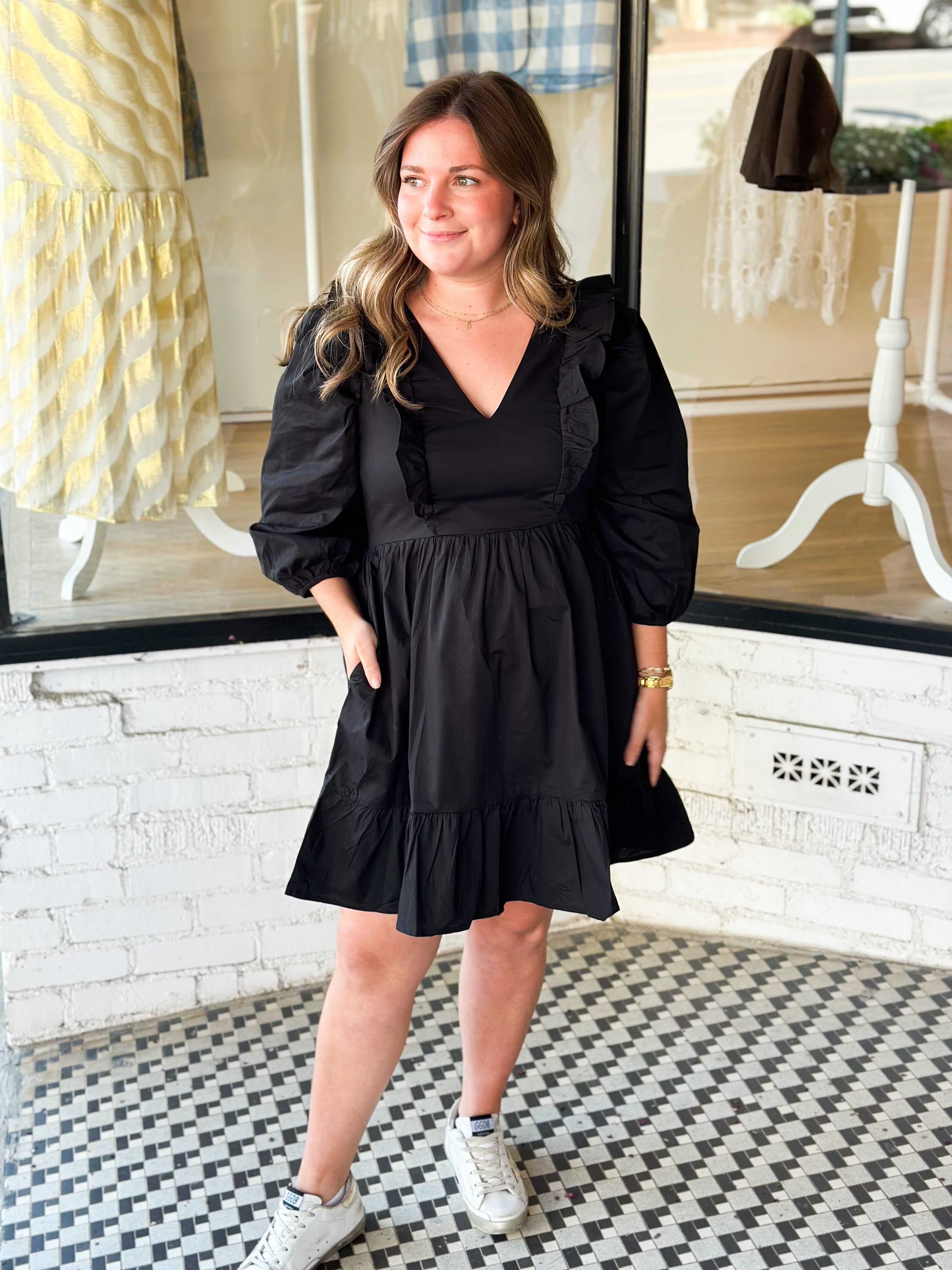 Poplin Tier Dress | Black sold by Belletique product image thumbnail 2
