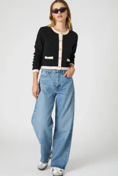 Vhari Contrast Cardigan | Black/Classic Cream sold by Belletique