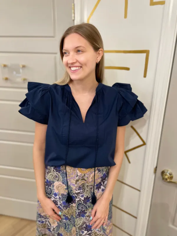 Gabriel Top | Navy Poplin sold by Belletique