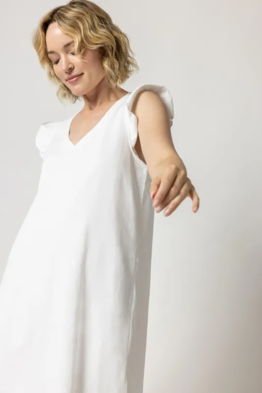 Ruffle Sleeve V-Neck Dress | White sold by Belletique