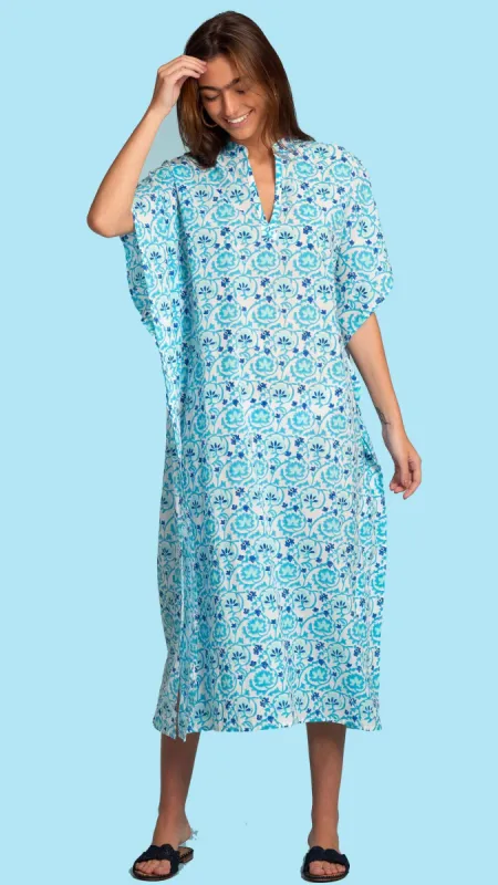 Cabana Caftan | Blue Climbing Vine sold by Belletique