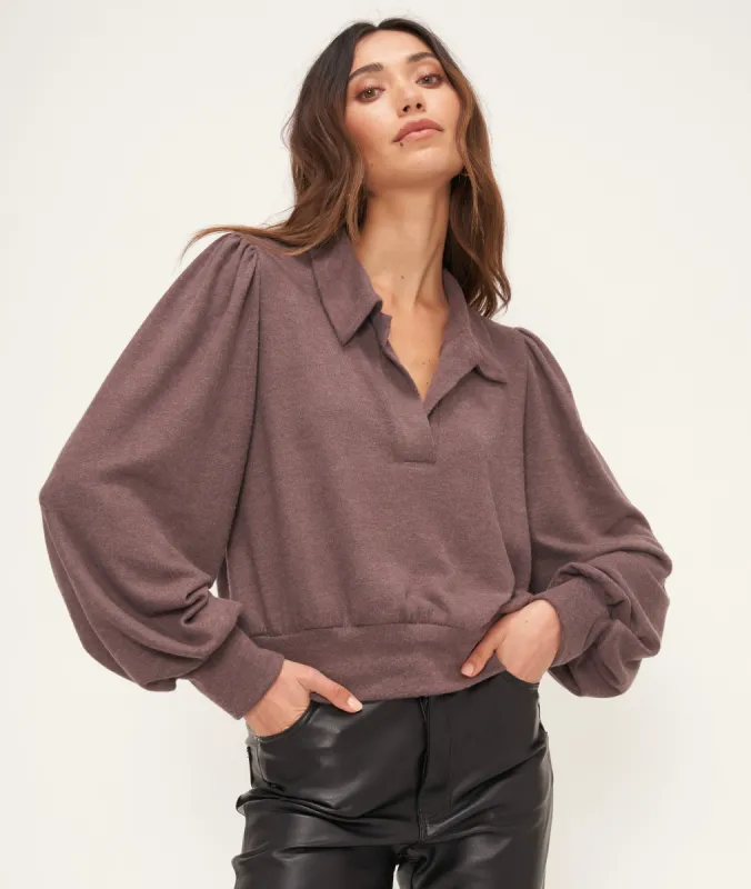 Rosie Cozy Collared Longsleeve Top sold by Belletique