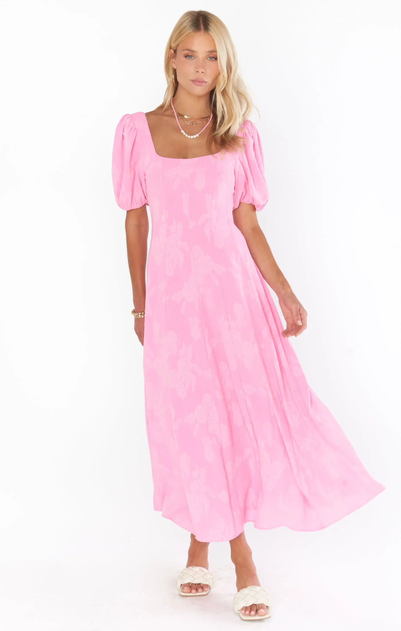 Mia Midi Dress | Pink Clip Floral sold by Belletique