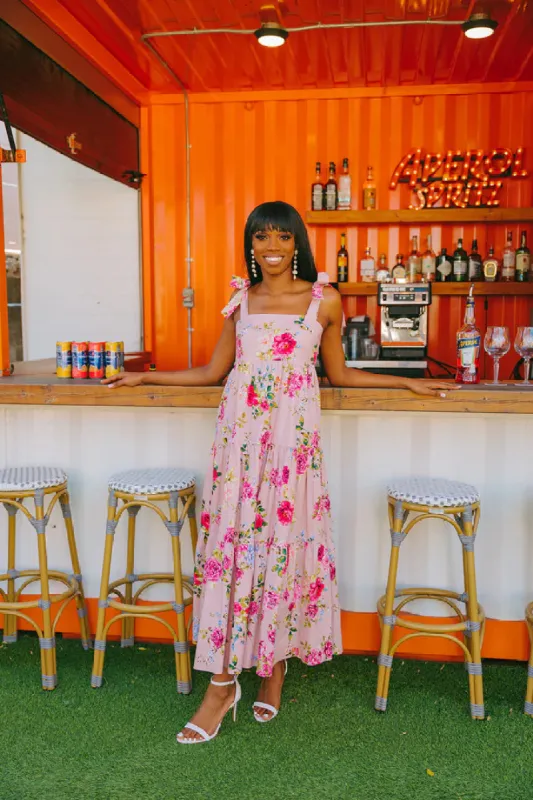 Arlene Tie-Shoulder Maxi Dress | Blushing sold by Belletique