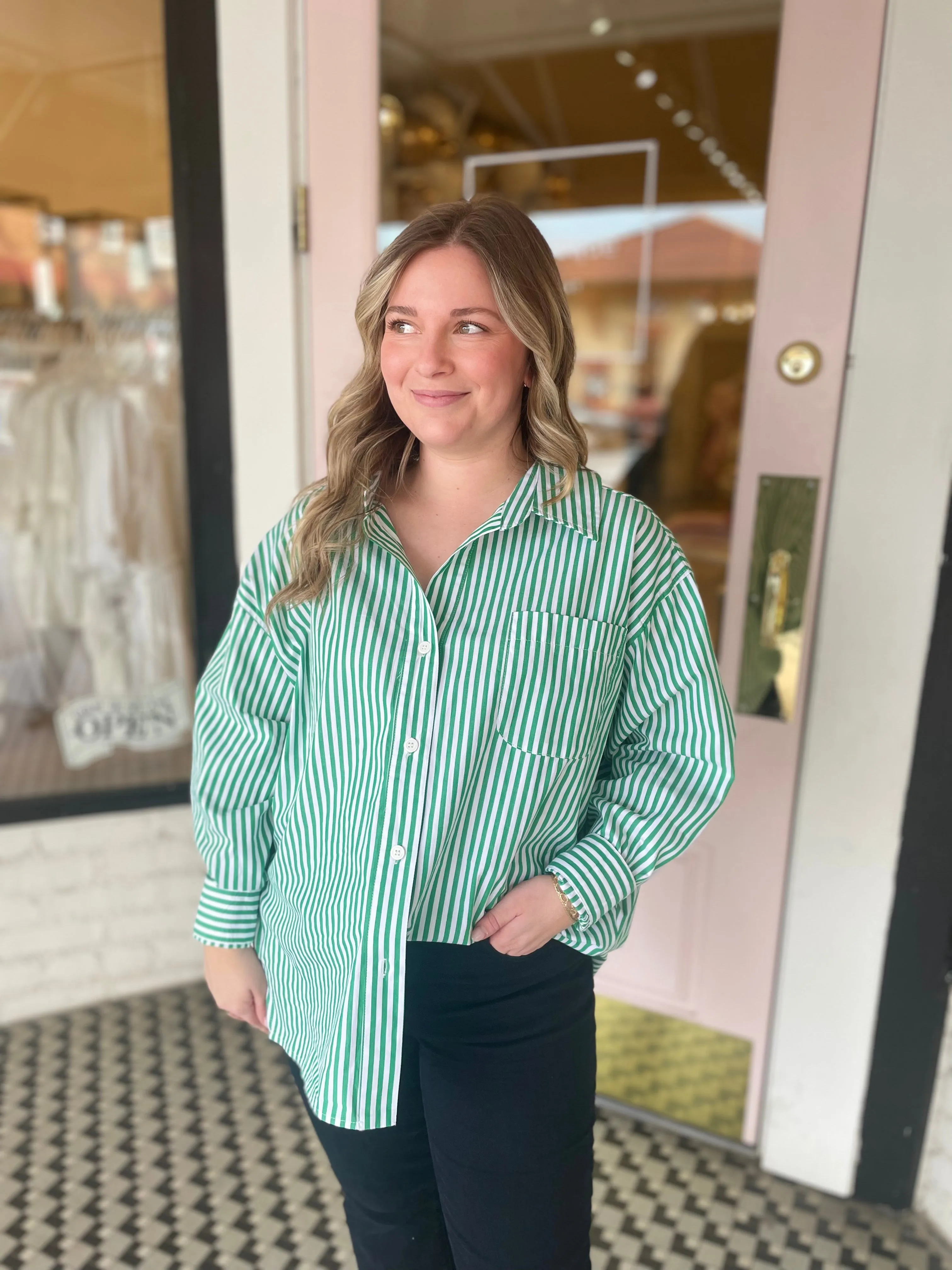 Stripe Poplin Oversized Top sold by Belletique