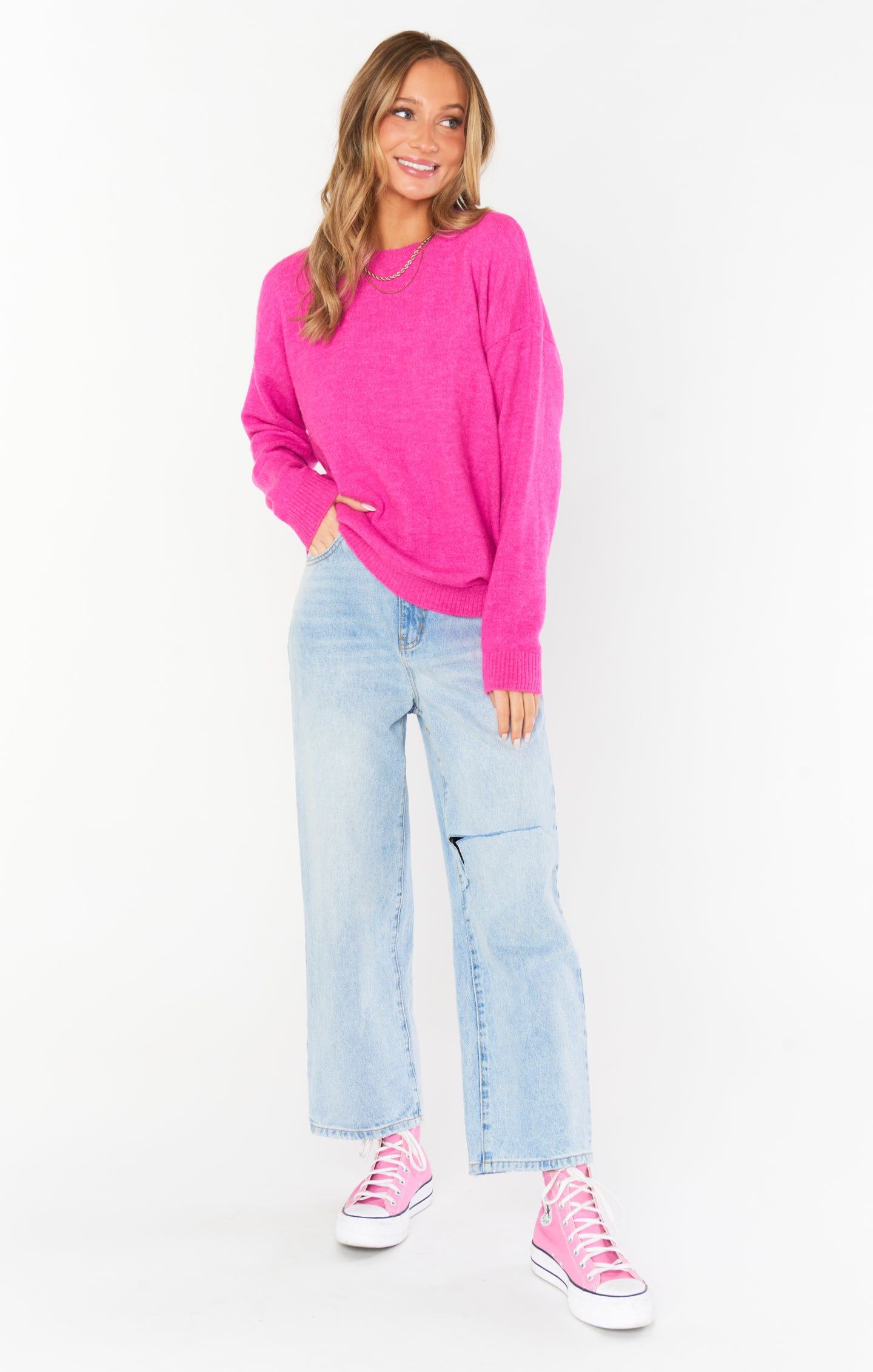 Feel Good Sweater | Fuchsia Knit sold by Belletique