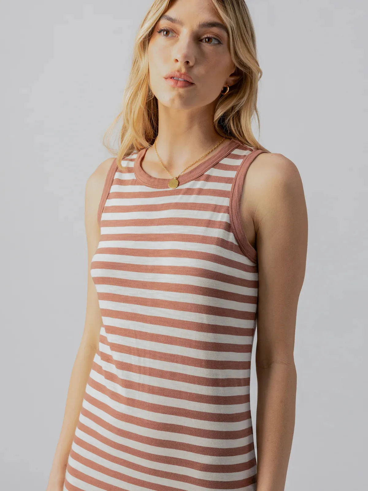 Contrast Trim Maxi Dress | Washed Clay/Birch Stripe sold by Belletique product image thumbnail 3