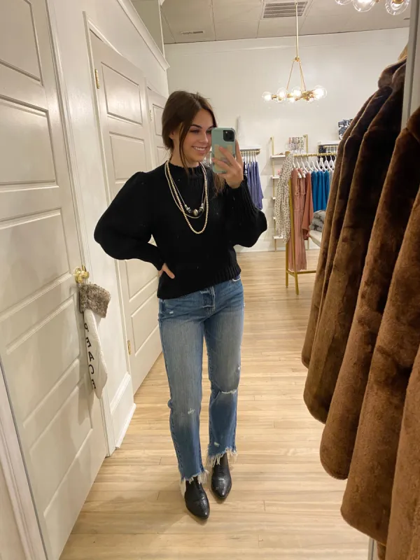 Gabbie 3/4 Puffed Sleeve Sweater | Black made by Pistola