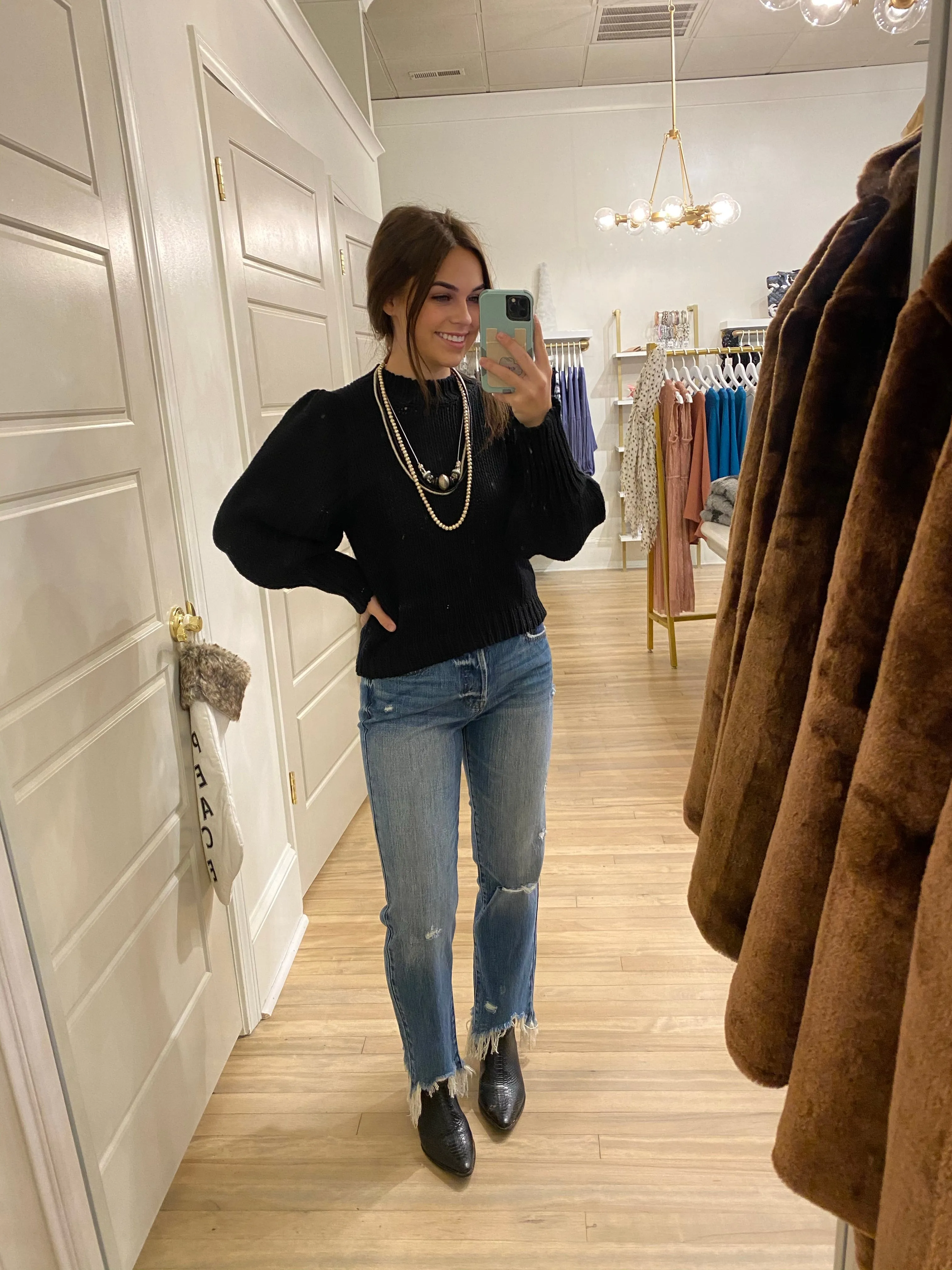 Gabbie 3/4 Puffed Sleeve Sweater | Black sold by Belletique