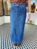 Mid Waisted Denim Maxi Skirt sold by Belletique