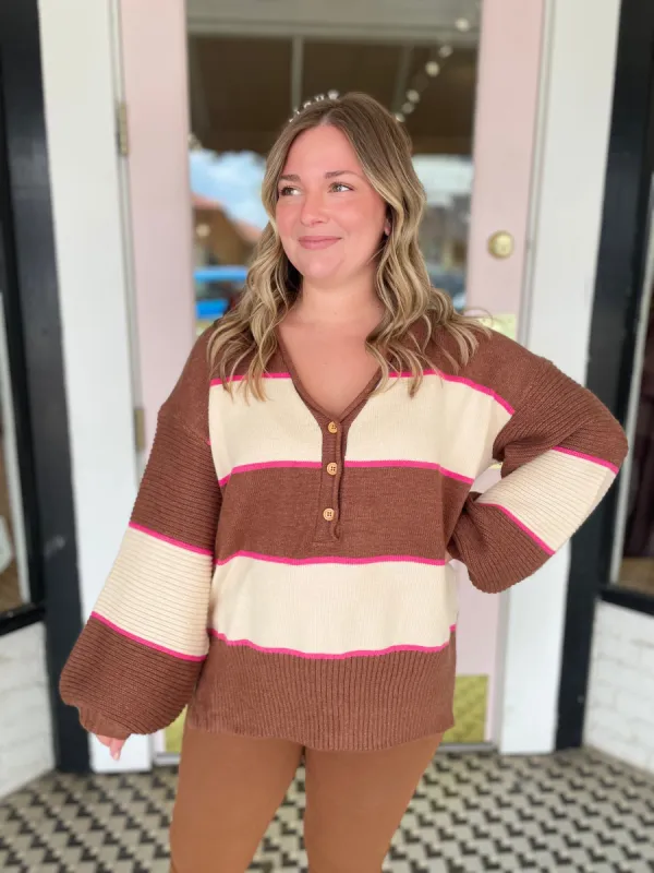 Camel + Pink Pullover Sweater sold by Belletique