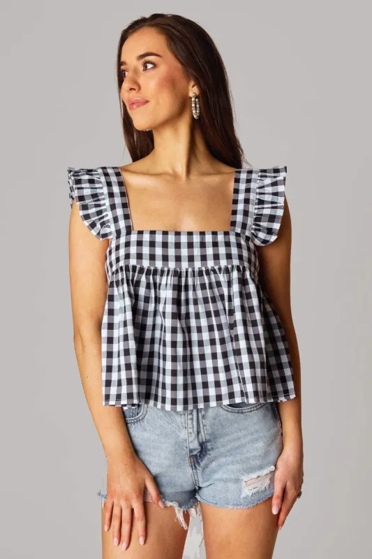 Kyle Top | Black Checker sold by Belletique