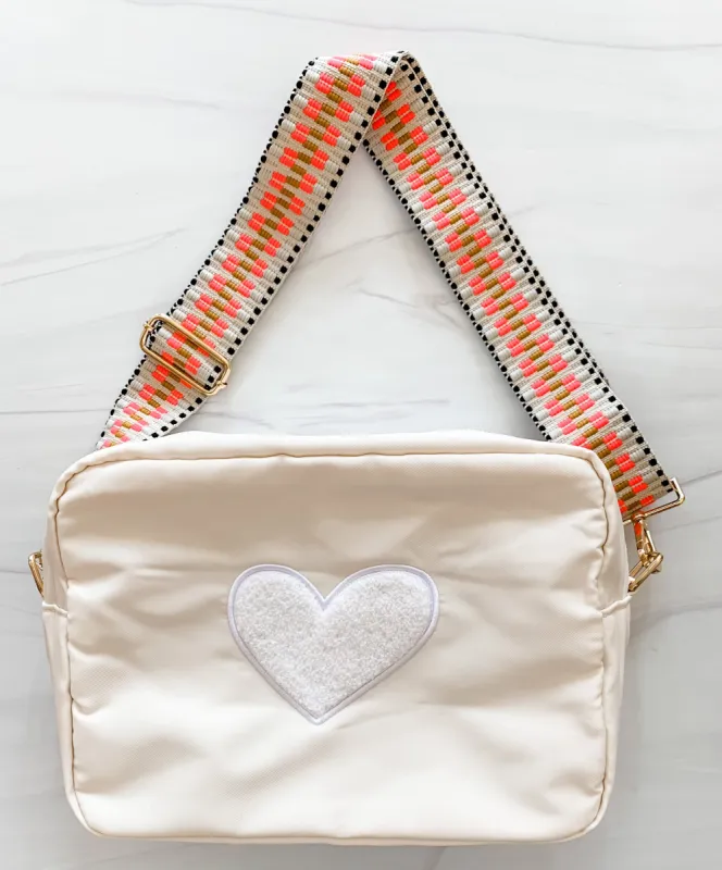 XL Cream Heart Crossbody with Cheerful Straps sold by Belletique