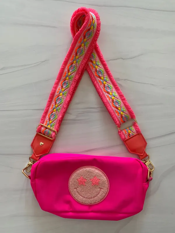 Pink Smiley Bag with Fringe Strap sold by Belletique