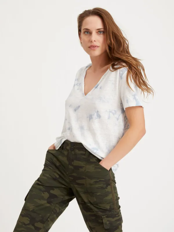 Good Vibes Henley Tee | Blue Tie Dye sold by Belletique