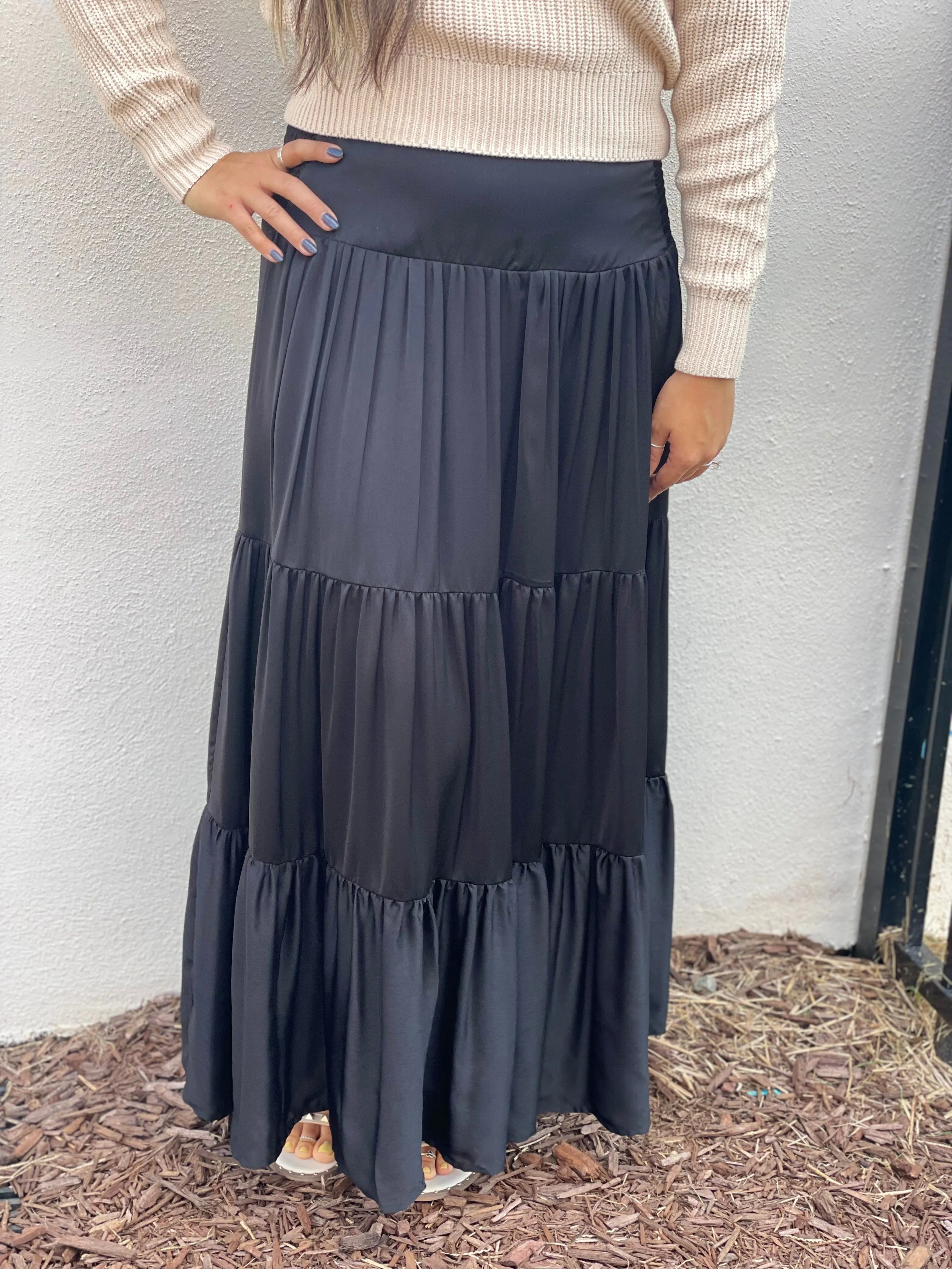 Tiered Maxi Skirt | Black sold by Belletique