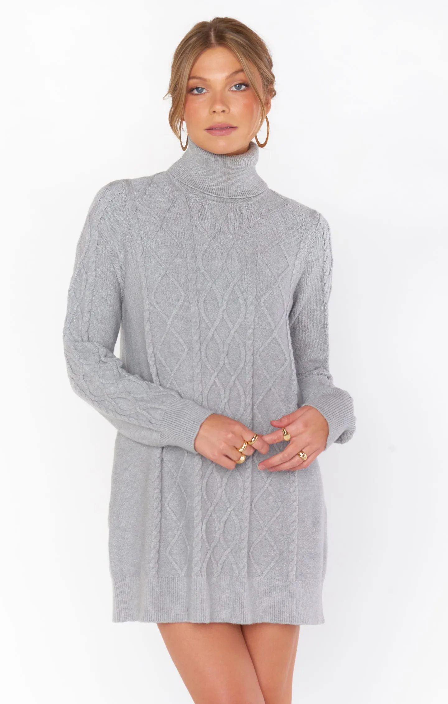 Montreal Mini Dress | Grey Cable Knit sold by Belletique product image thumbnail 3