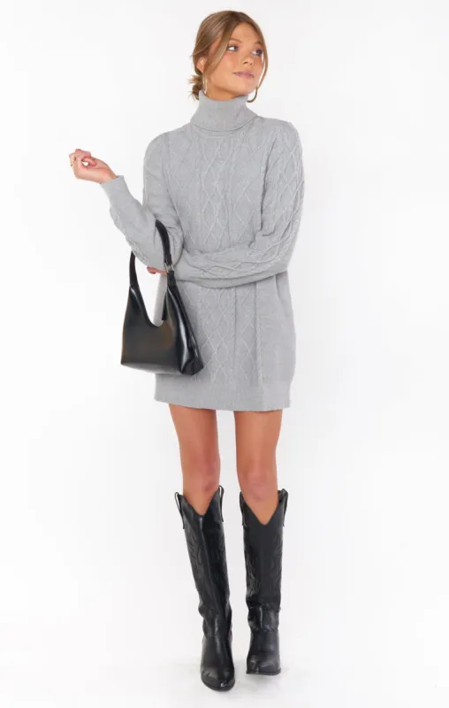Montreal Mini Dress | Grey Cable Knit sold by Belletique