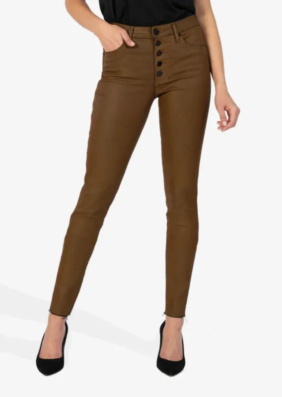 Mia High Rise Fab Ab Slim Fit Skinny | Coated Whiskey sold by Belletique