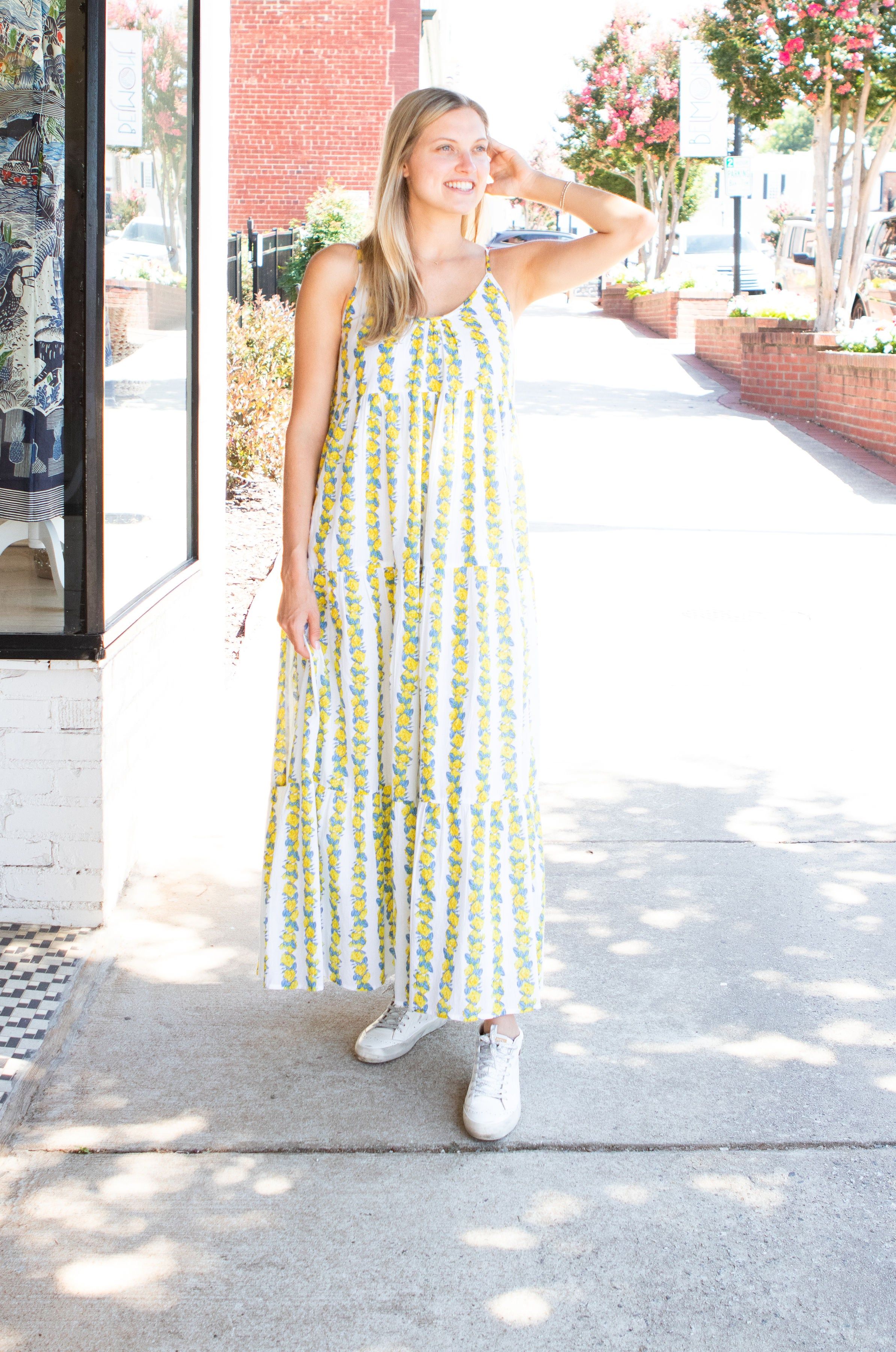 Emily Long Dress | Provence Stripe sold by Belletique