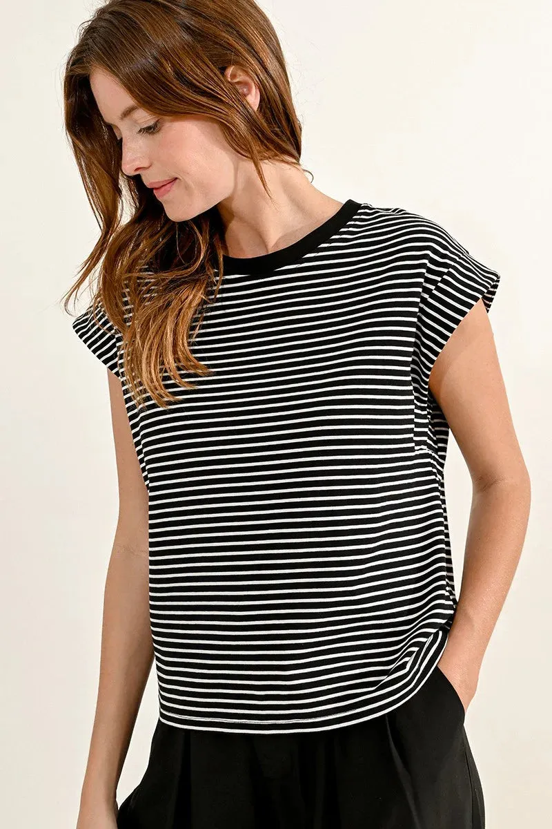 Striped Tee | Black + White sold by Belletique