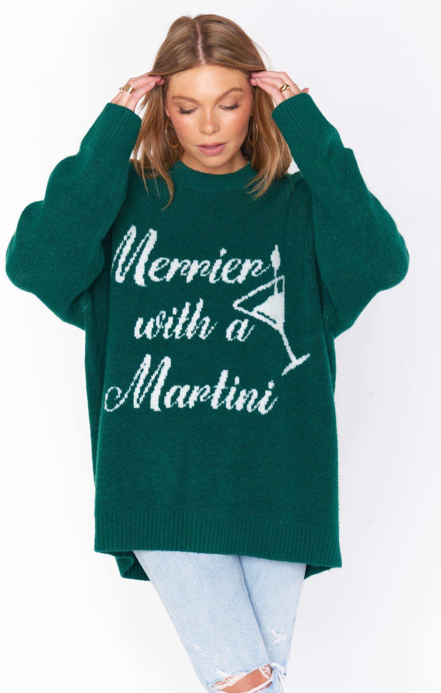 Classic Crewneck Sweater | Martini Graphic Knit sold by Belletique
