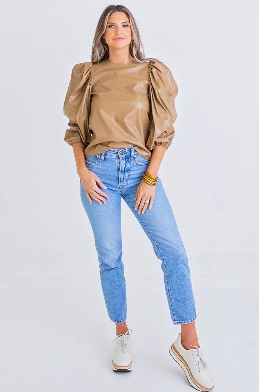 Faux Leather Puff Sleeve Top sold by Belletique product image thumbnail 3