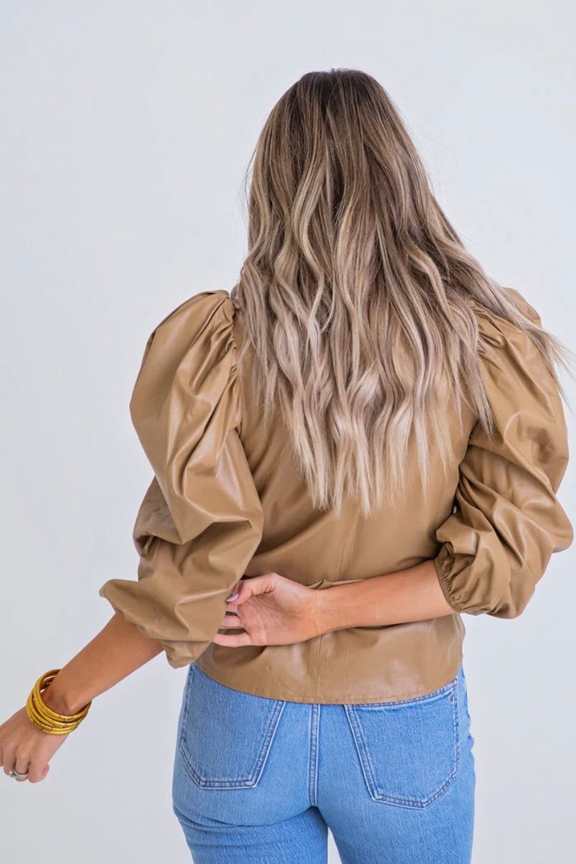 Faux Leather Puff Sleeve Top sold by Belletique product image thumbnail 2
