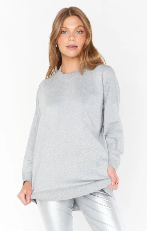 Classic Crewneck Sweater | Silver Metallic Knit sold by Belletique