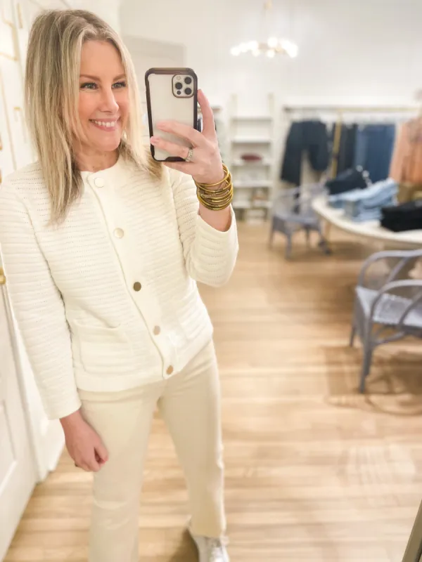 Knitted Jacket | Chalk sold by Belletique