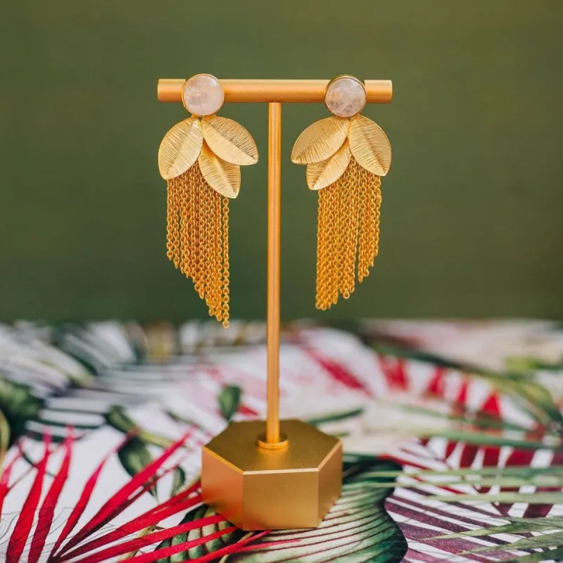 Moonstone Leaf Tassel Earrings sold by Belletique