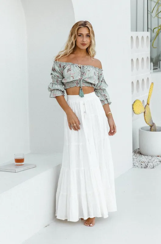 Flora Shell Deluxe Maxi Skirt - White (Lined Inside) sold by Tropical Dream