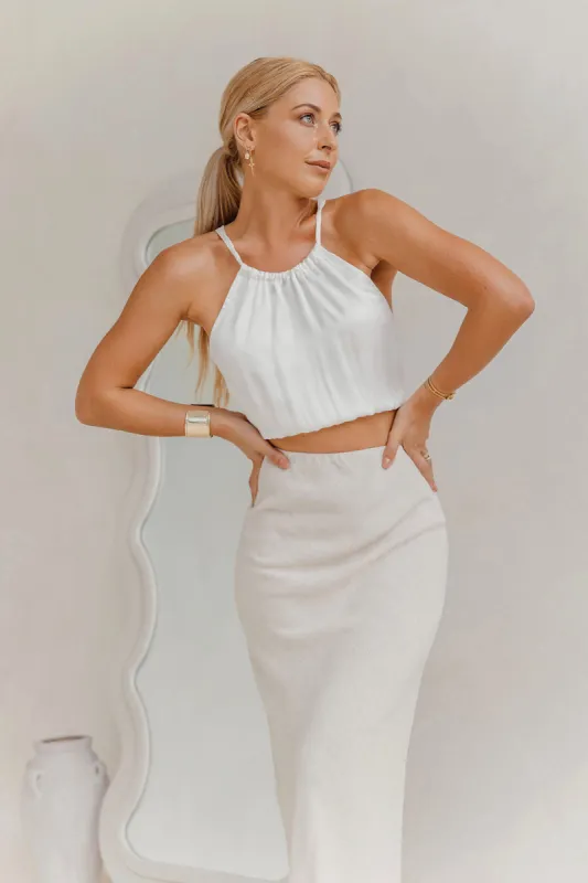 Sarah Halterneck Top - White Pearl (Lined Inside) sold by Tropical Dream