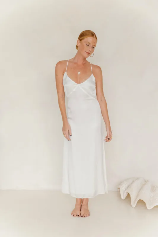 Isa Maxi Slip Dress - White Pearl (with lining) sold by Tropical Dream