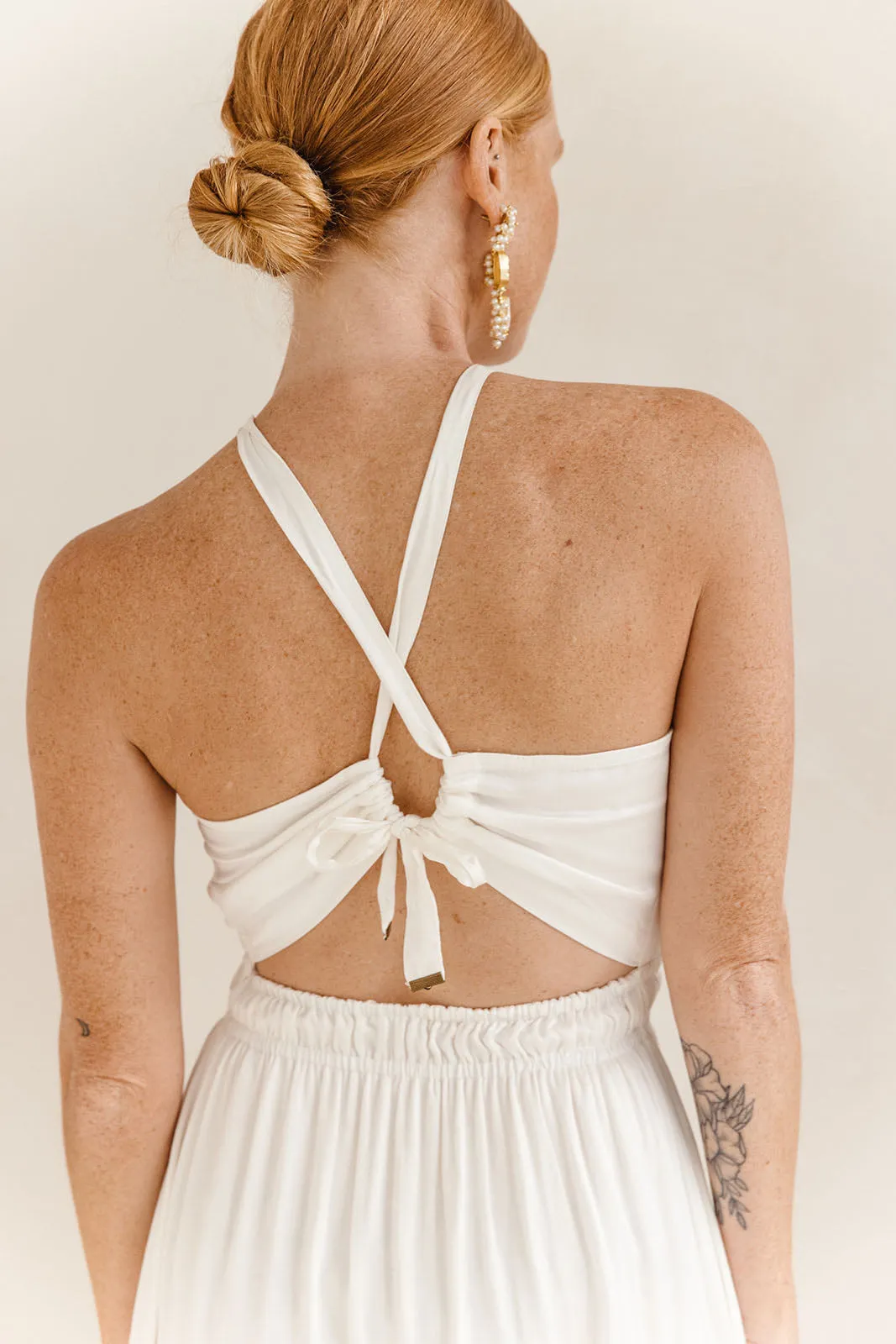 Sarah Halterneck Midi Dress - White Pearl (with lining) sold by Tropical Dream product image thumbnail 2