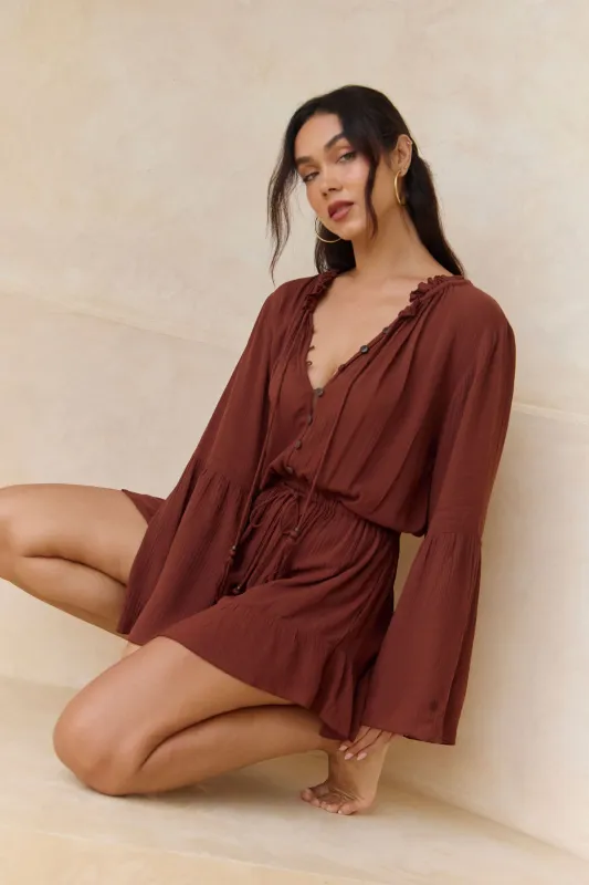 Fleur Playsuit - Brown made by Tropical Dream