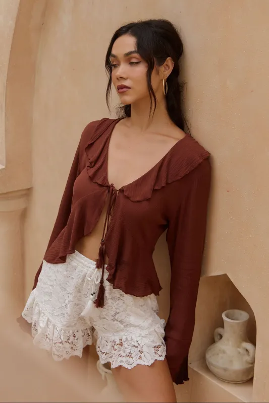 Jasmine Frill Top - Brown made by Tropical Dream