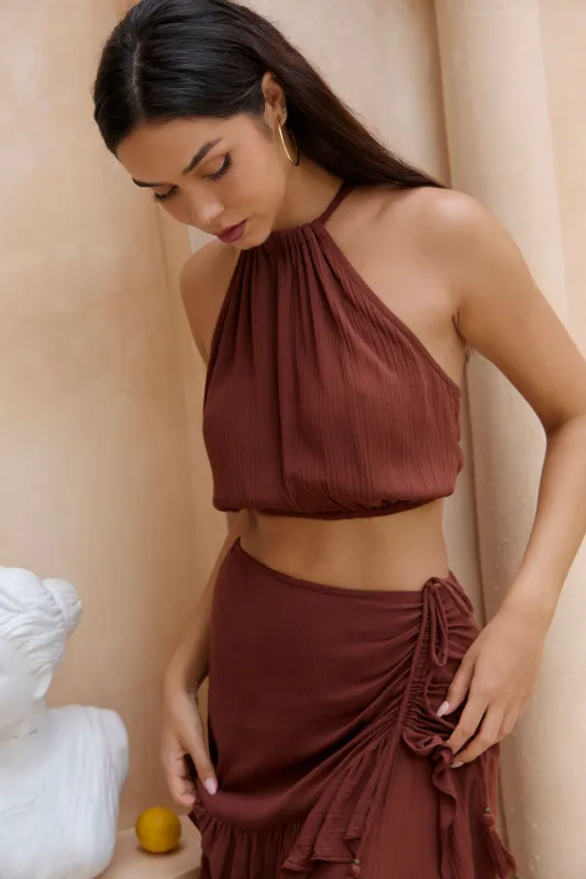 Sarah Halterneck Top - Brown made by Tropical Dream