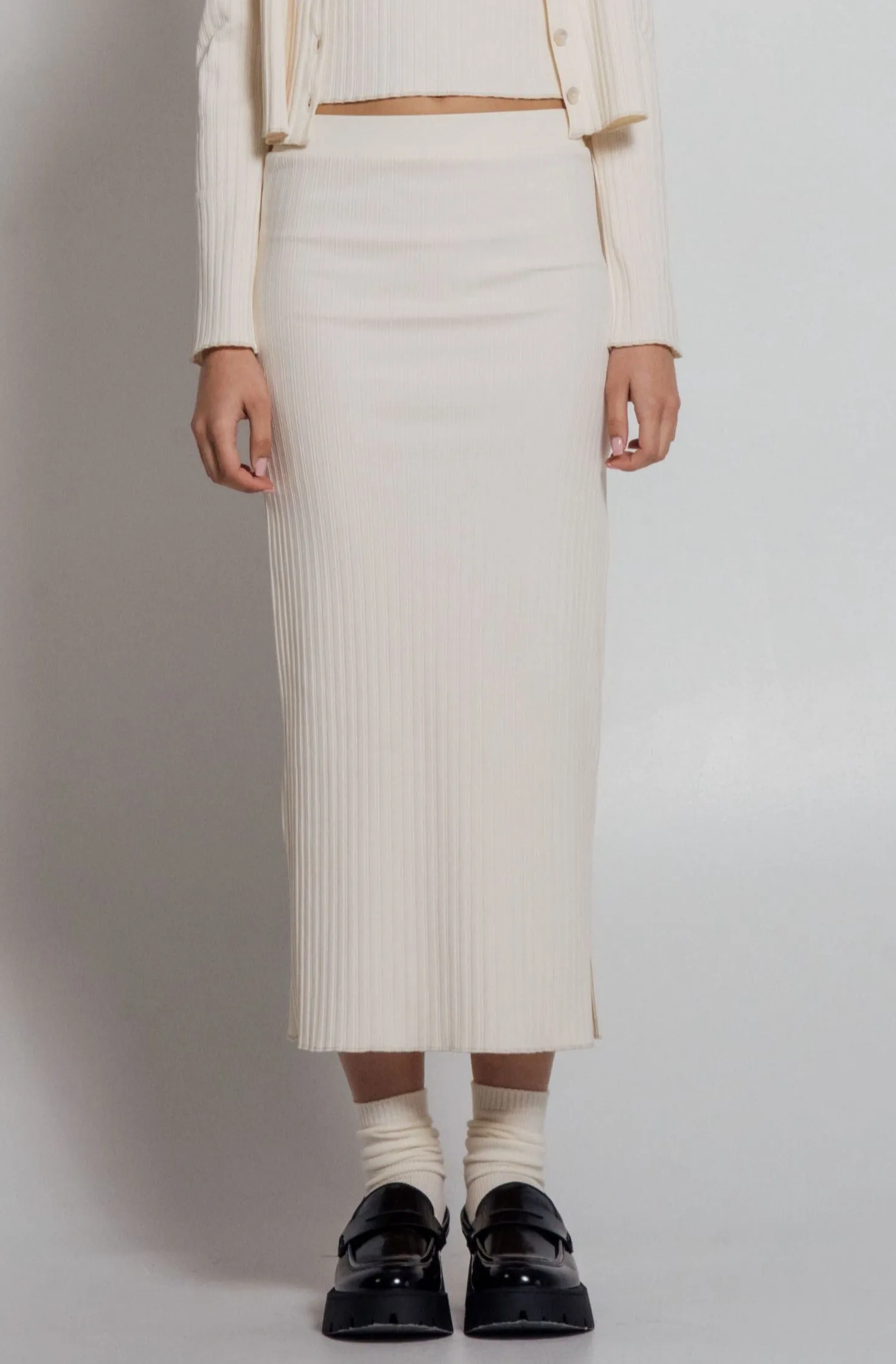 Rib Knit Midi Skirt Ivory sold by Wildflo Studio